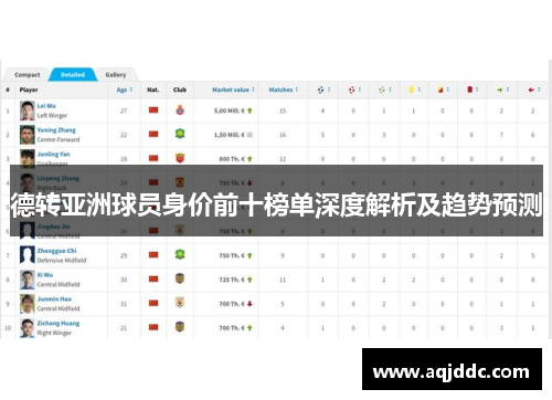 德转亚洲球员身价前十榜单深度解析及趋势预测